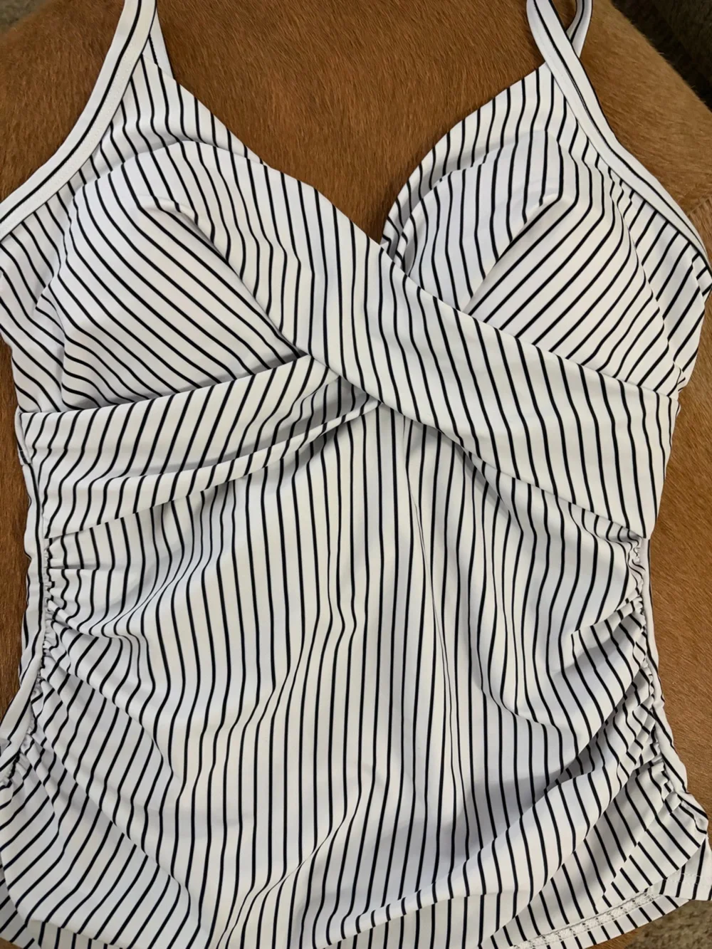 Classic Black & White Striped Swimmer Top.